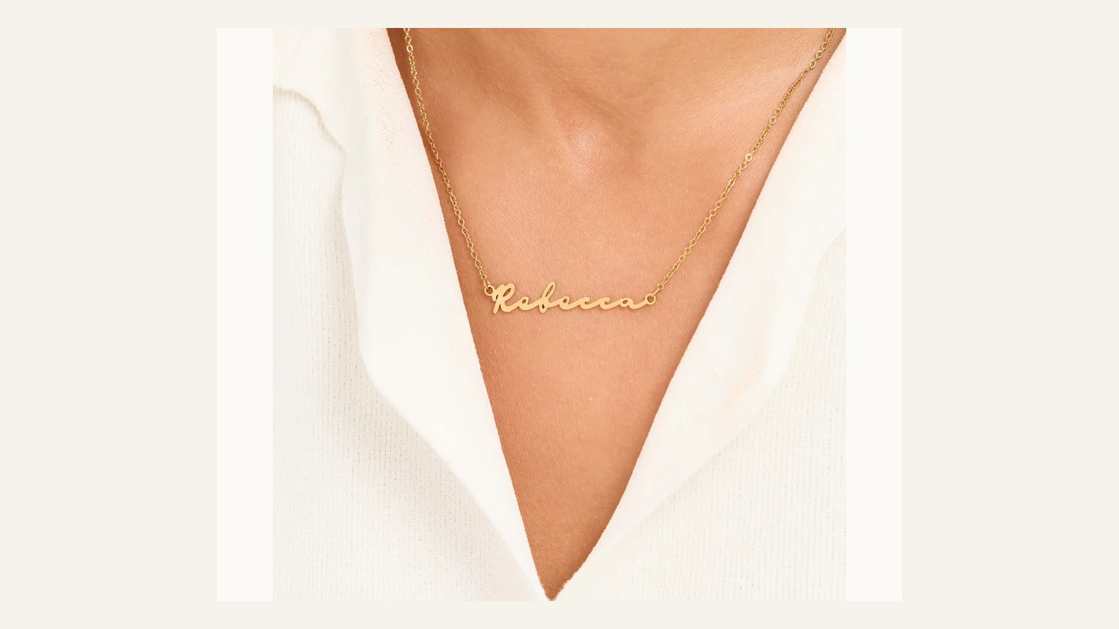 Abbott Lyon Signature Name Necklace in gold worn as a personalised jewellery gift