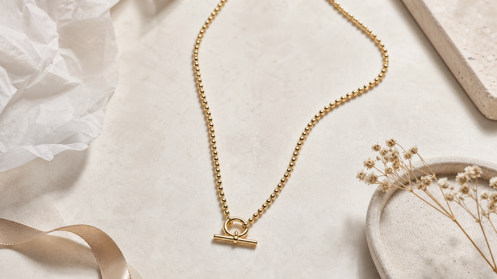 Daisy London Stacked Bead and T Bar Pendant Necklace